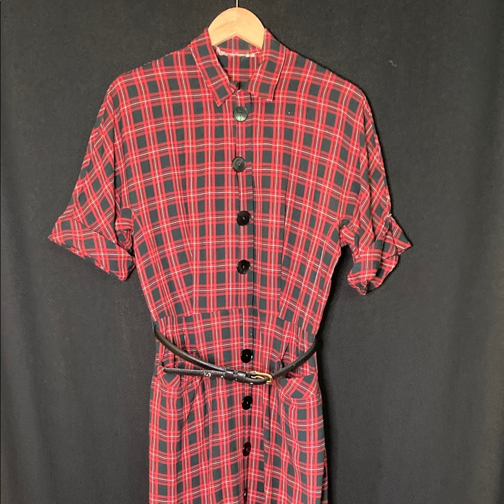 Vintage plaid wiggle dress red/black